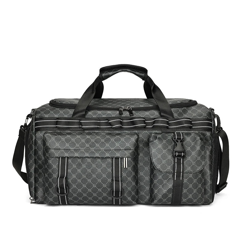 Men retro printed large capacity pu waterproof Travel handbag Individual Shoe bin fitness bag duffle bag 여행 가방 bolso de viaje  Bagaj Crown