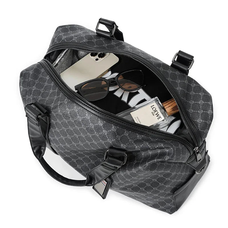 New PU Leather Men Luggage Luxury Large Capacity Travel Handbag Simple Gym Trendy Shoulder Duffle Bag For Male  Bagaj Crown